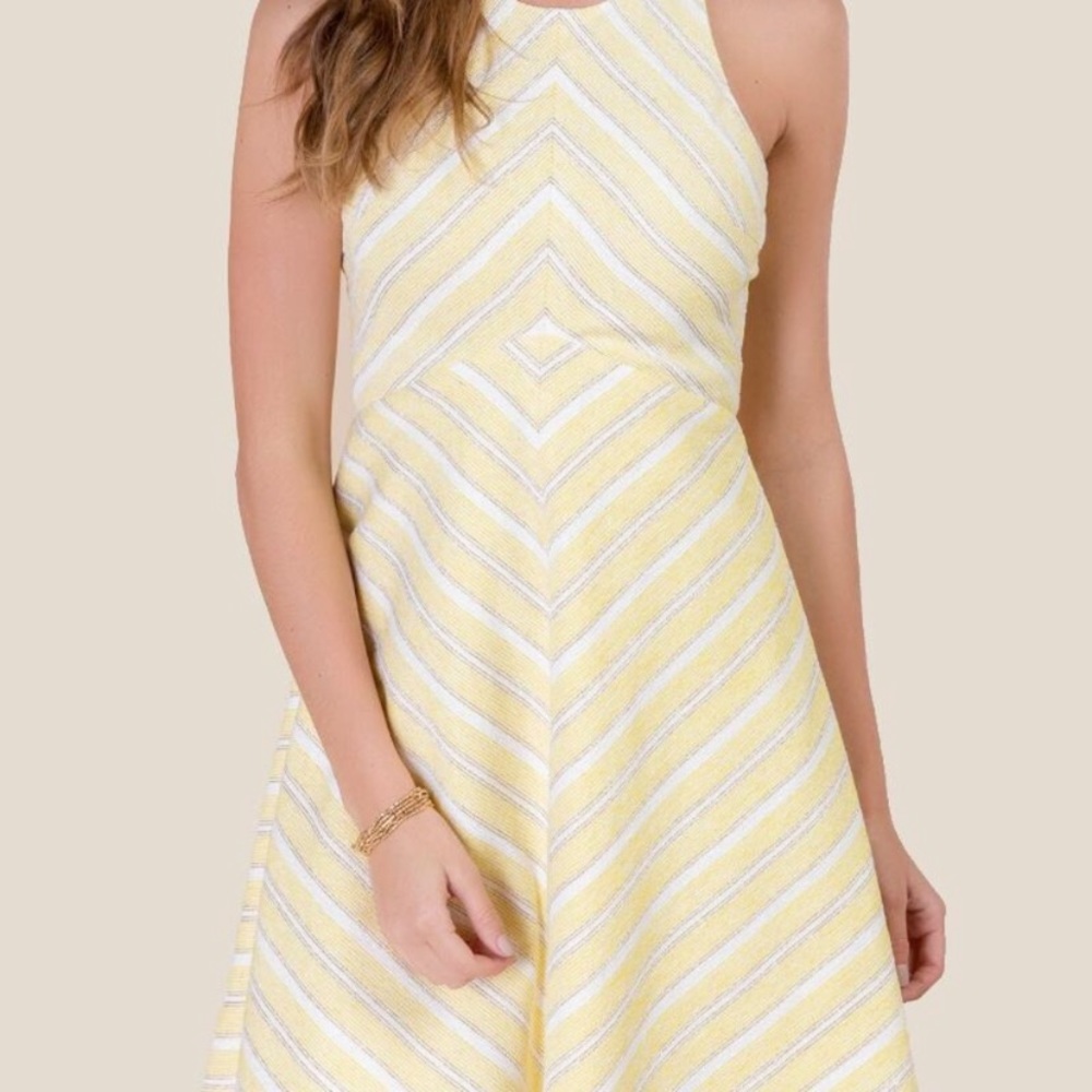 FRANCESCA YELLOW & WHITE CHEVRON SLEEVELESS DRESS